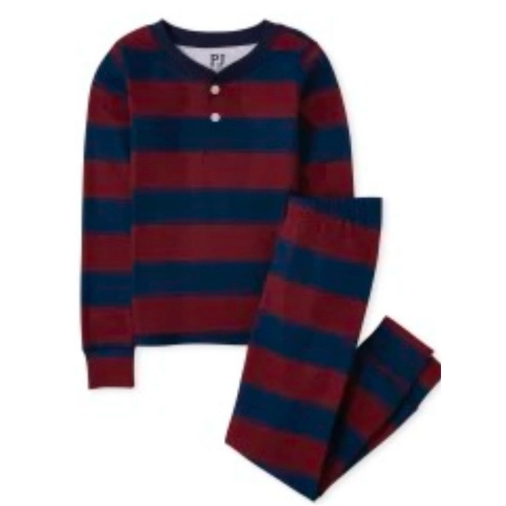 NWT The Children's Place Striped Henley Snug Fit Cotton Pajamas